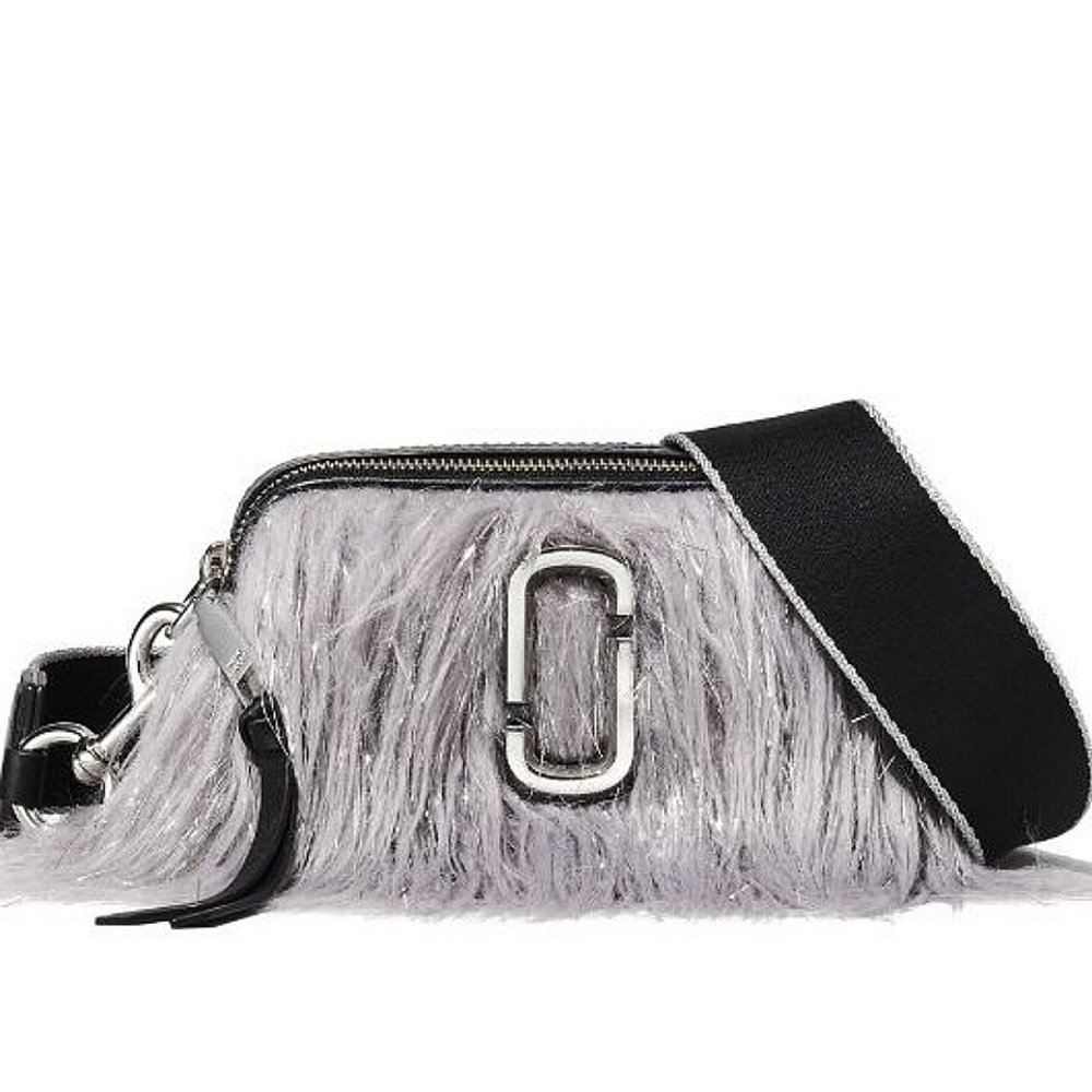 MARC JACOBS THE CREATURE SNAPSHOT CAMERA CROSSBODY BAG GREY FAUX METALLIC FUR